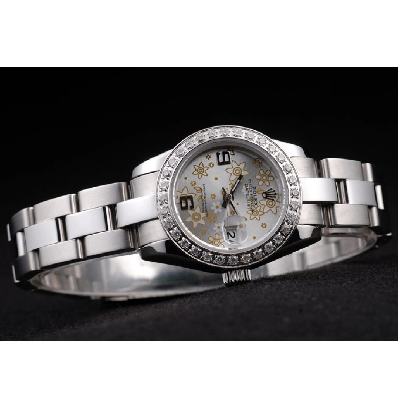 Rolex copies cheap Silver Rolex Datejust 98082 Plated Steel Dial Stainless Polished Diamond Flowers 0718